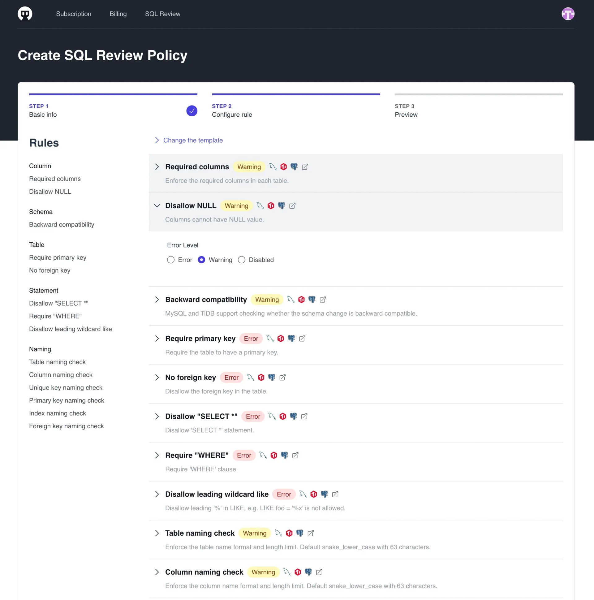 hub-create-sql-review-policy