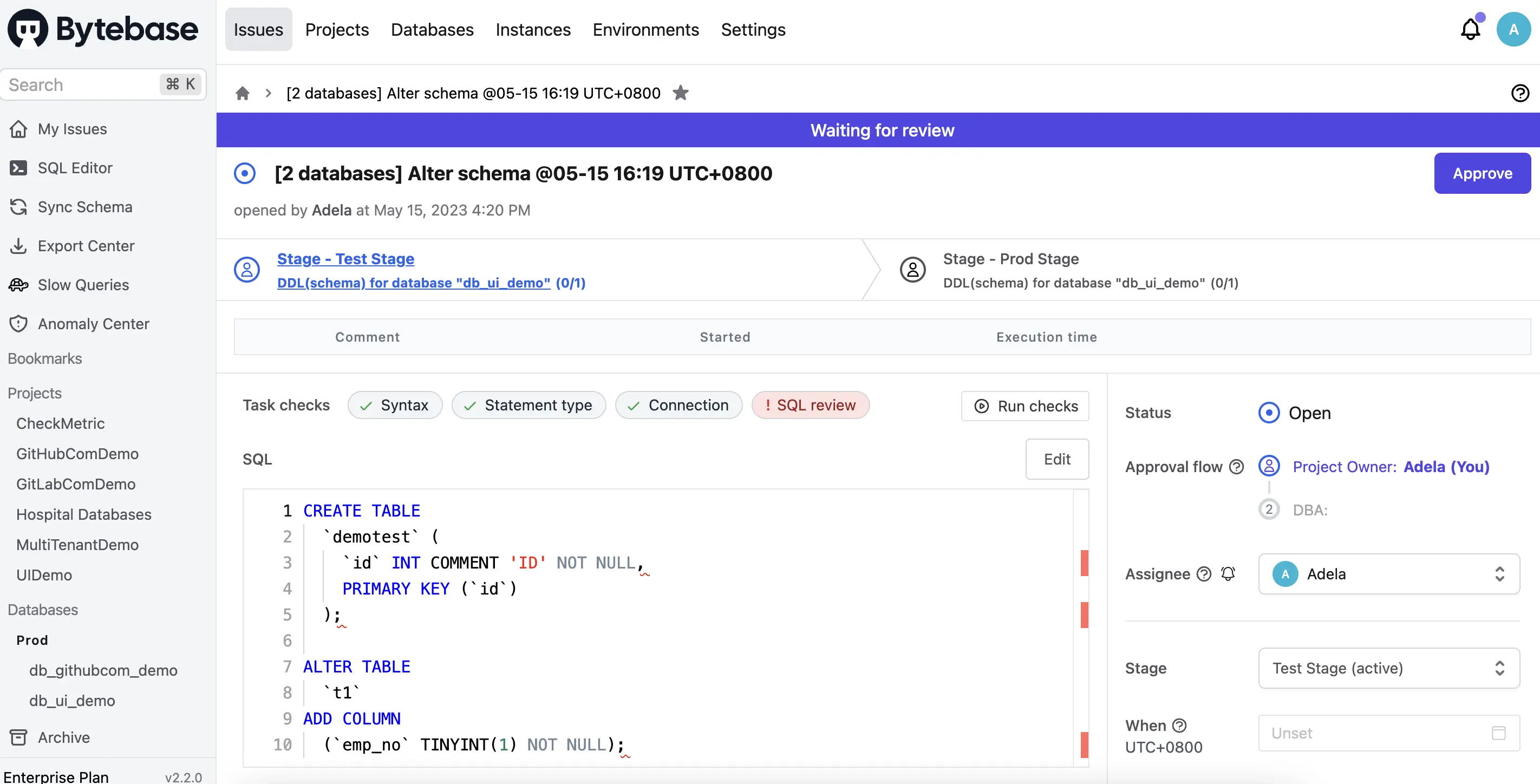 Bytebase issue-based change workflow