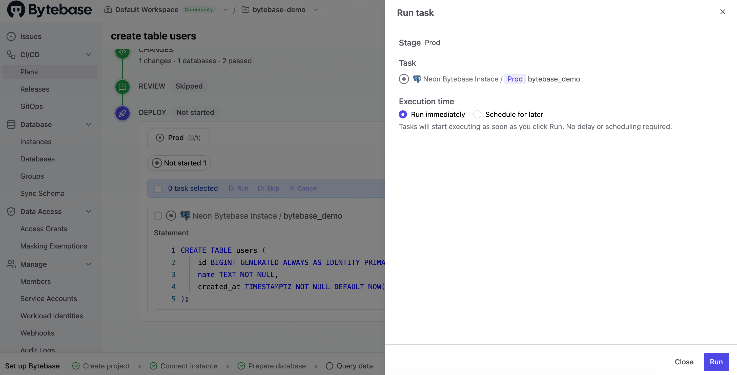 Running the Bytebase deployment task immediately after review was skipped