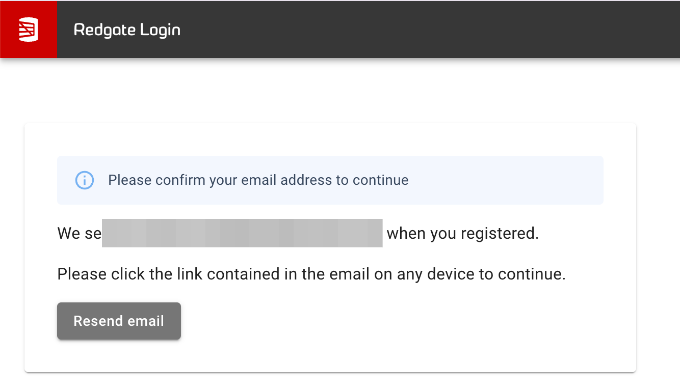 Redgate asking me to confirm my email address